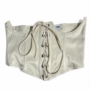 Fashion Nova Satin Lace-Up Corset Top – Ivory Nude – Trendy Bustier Style Small